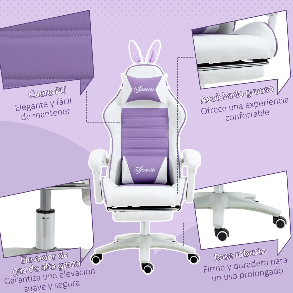 Poltrona Gaming Reclinabile in Similpelle ¨C Zephmum ¨C Viola 65x63x136-142 cm