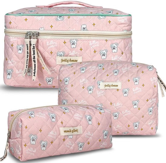 Borse cosmetiche per donne, borsa cosmetica con motivo floreale, set di make-up estetico, borse da toeletta imbottite, borsa da bellezza in cotone, grandi borse da make-up, articoli da viaggio, accessori estetici, ragazza pulita.