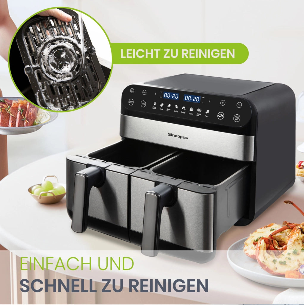 Friggitrice ad aria ULEVR 10 L 2400 W a doppio cestello, display LED touch, 8 programmi, nera