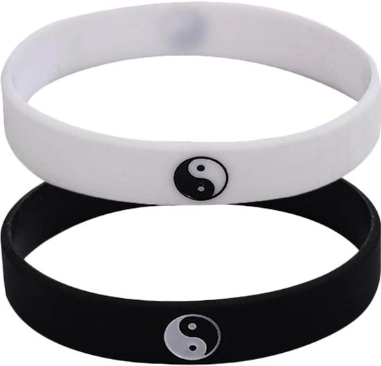 Set di 2 Bracciali Tai Chi Yang Polsbandjes in Silicagel - Accessori per Uomo e Donna - Copie con Cerniere - 6,5x6,5CM