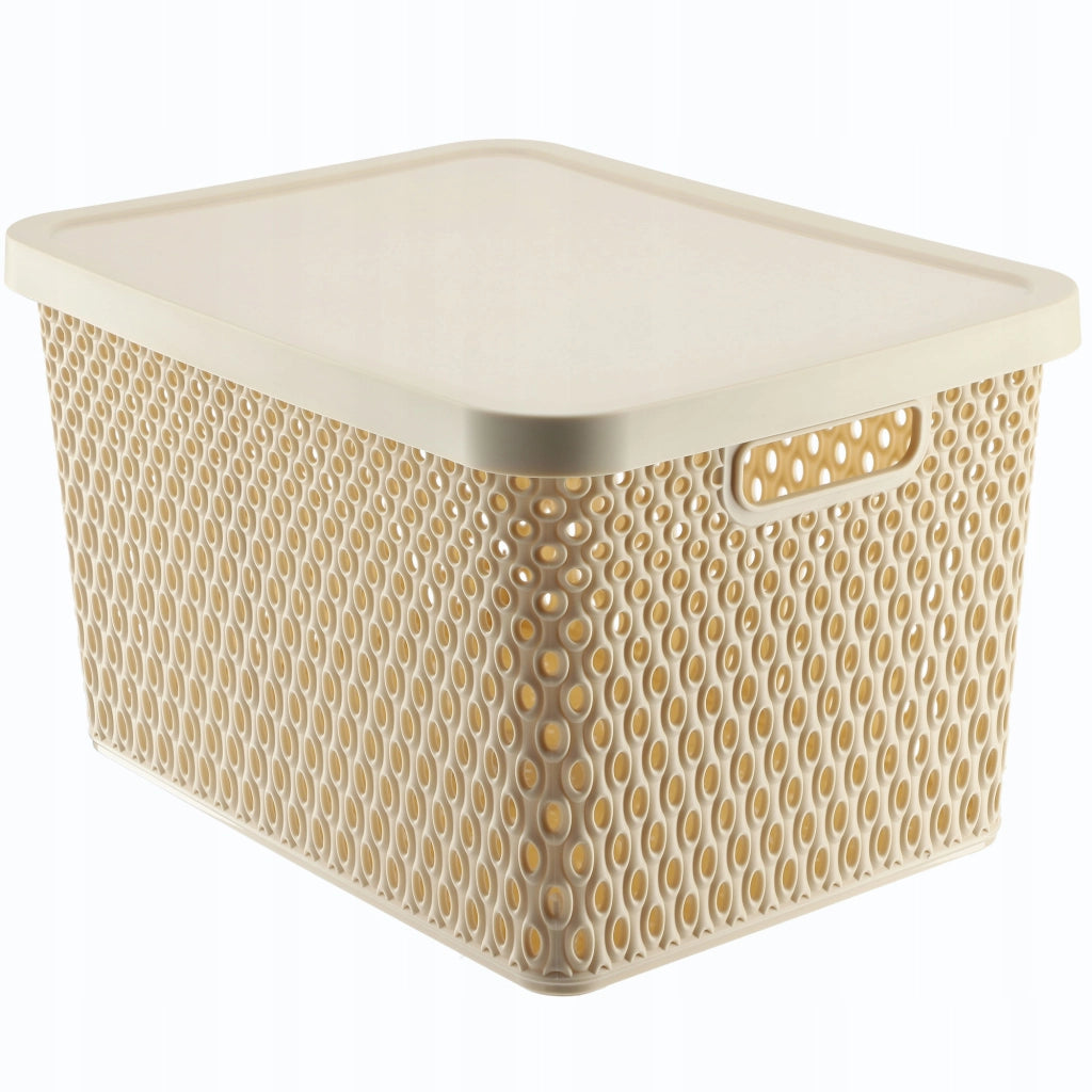 Cestino KADAX con coperchio, contenitore organizer, scatola portaoggetti da 18 litri, beige