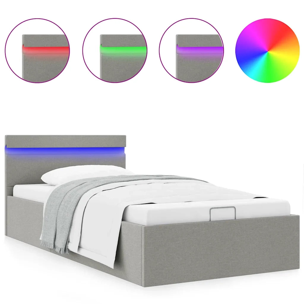 Giroletto con Contenitore e LED Grigio Chiaro Tessuto 100x200cm 285607