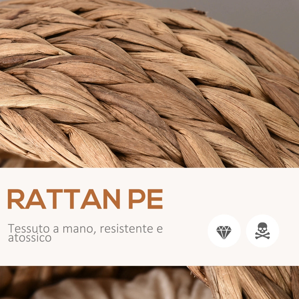 EasyComfort Cuccia Rialzata per Gatti in Vimini, con Cuscino in Cotone, Marrone e Bianco, 40x37x51 cm