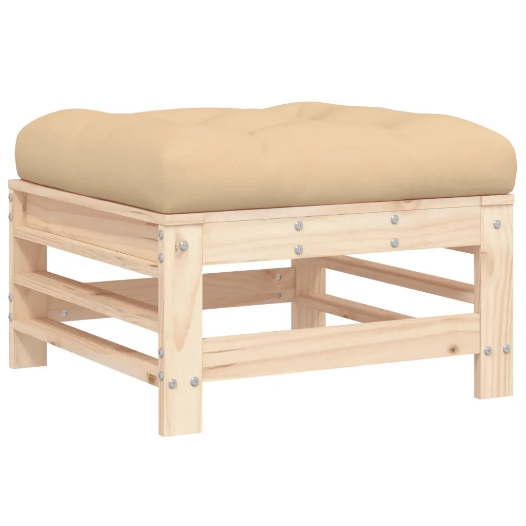 Poggiapiedi da Giardino con Cuscino in Legno Massello di Pino CFW3379802