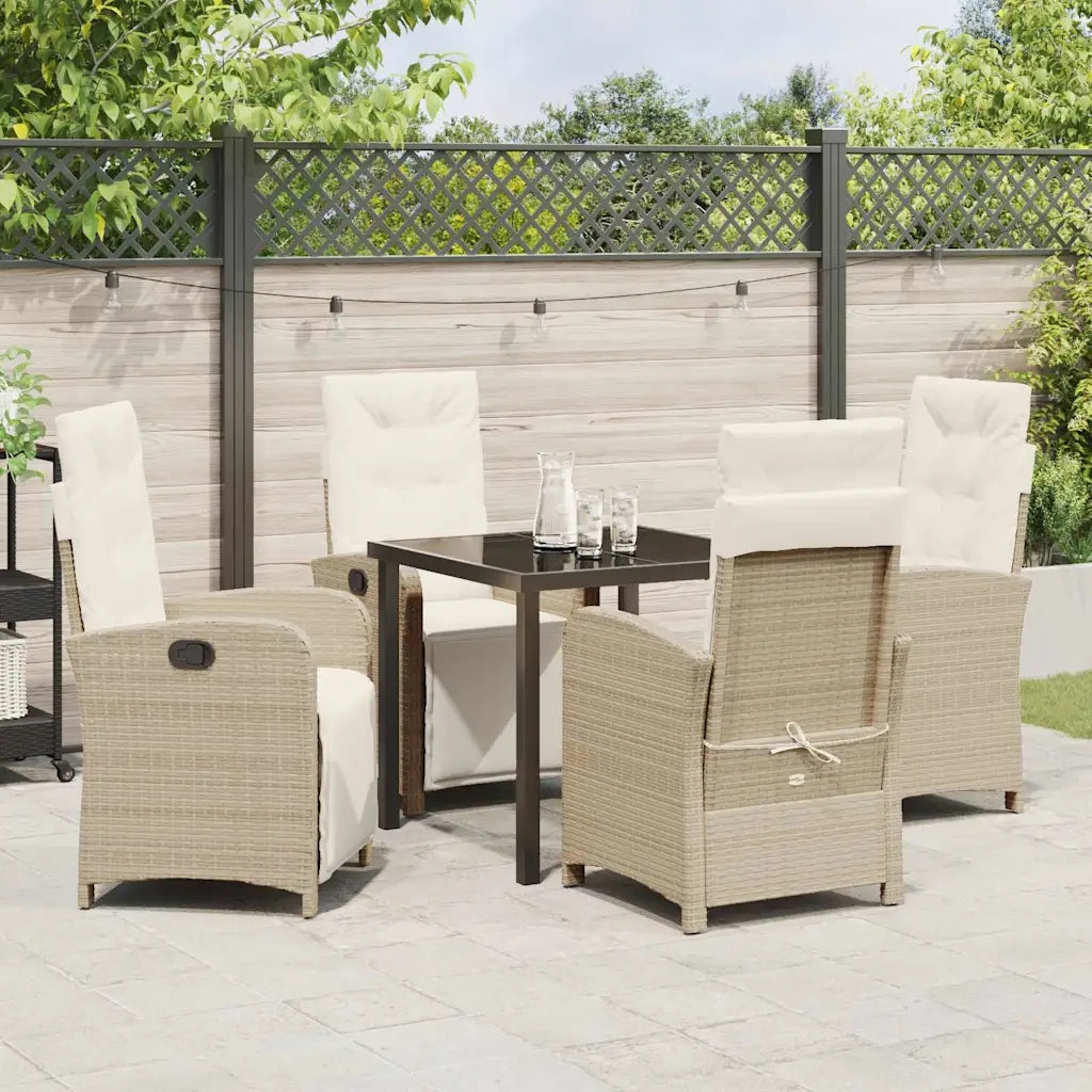 Set da Pranzo per Giardino con cuscino 5 pcs Beige polyrattan 3380331