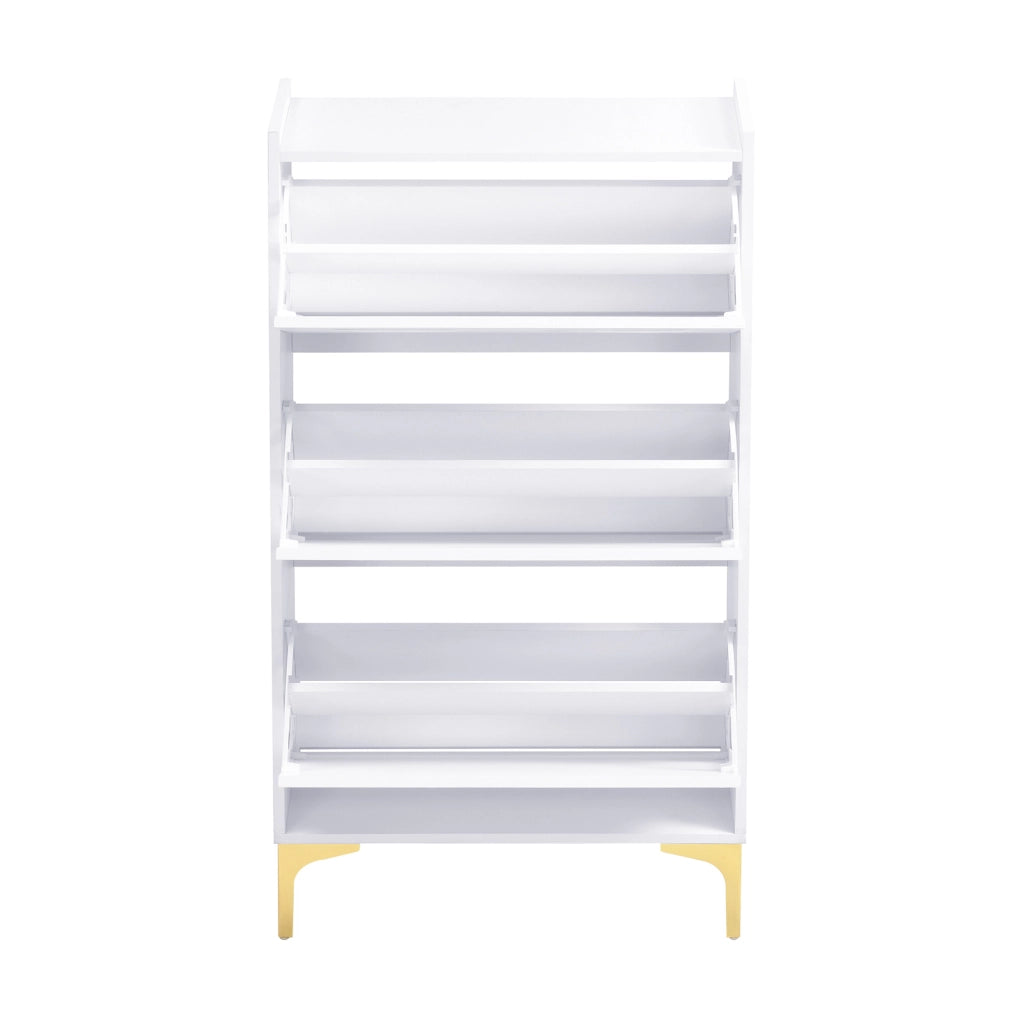 Scarpiera moderna a 3 ante con vani chiusi; 63x24x120 cm in MDF bianco con gambe dorate