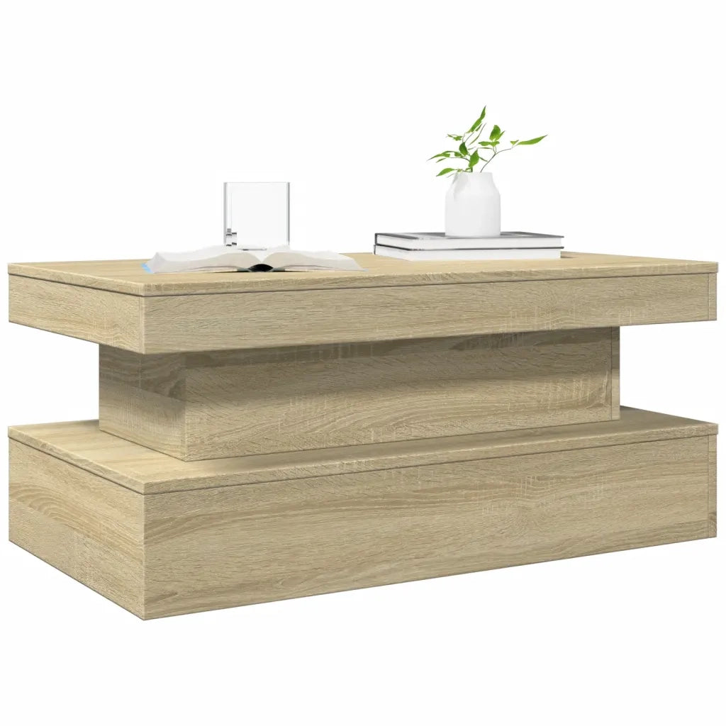 Tavolino da salotto | Tavolino da caff¨¨ | Tavolino da Soggiorno con Luci LED Rovere Sonoma 90x50x40 cm