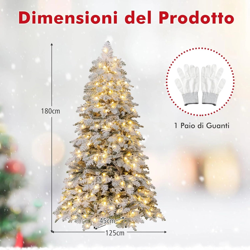 Albero di Natale Innevato 180 cm, Albero di Natale Artificiale con 260 Luci LED, 130 Palline, 616 Rami, 8 Modalità di Illuminazione, Decorazione Natalizia per Festa (180 cm)