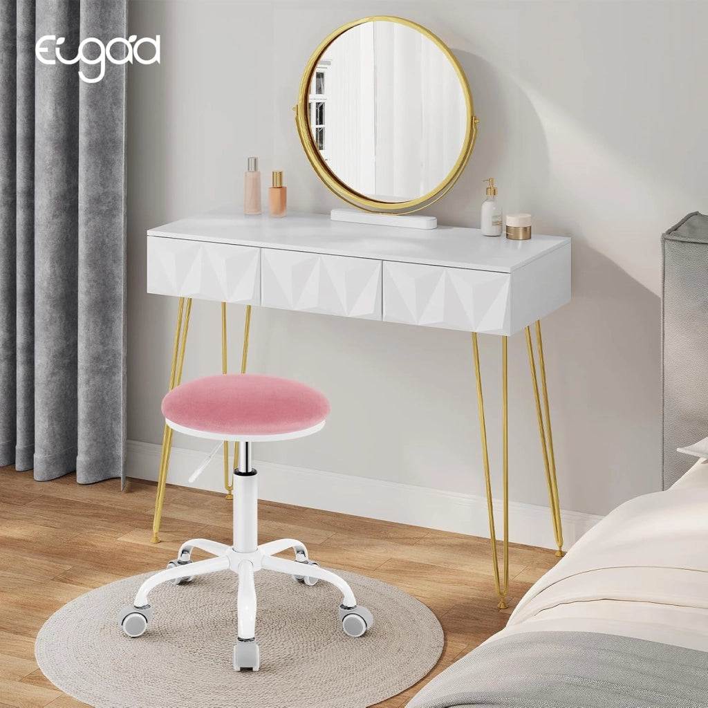 Sedia da Ufficio Regolabile in Altezza, Sgabello Girevole a 360°con Rotelle, Sedia da Trucco per Camera da Letto Studio Soggiorno Cucina, 45,5-57,5 cm, Velluto, Rosa, 0177BGY