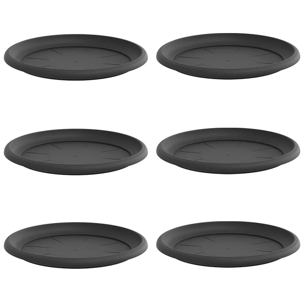 Set di 6 vassoi rotondi per fiori 27 x 27 x 2,5 cm per uso interno ed esterno design moderno plastica nera 02_0059345