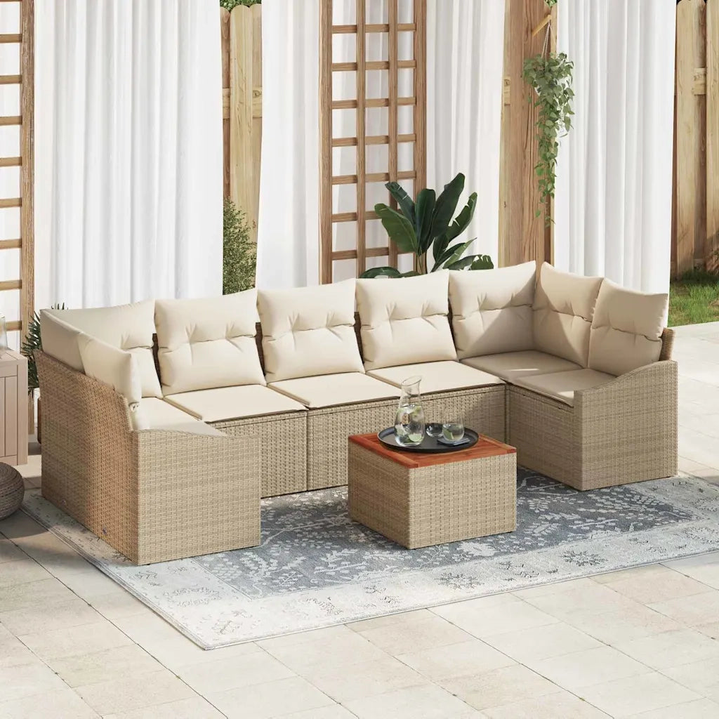 Set Divano da Giardino con cuscino 8 pcs Beige polyrattan