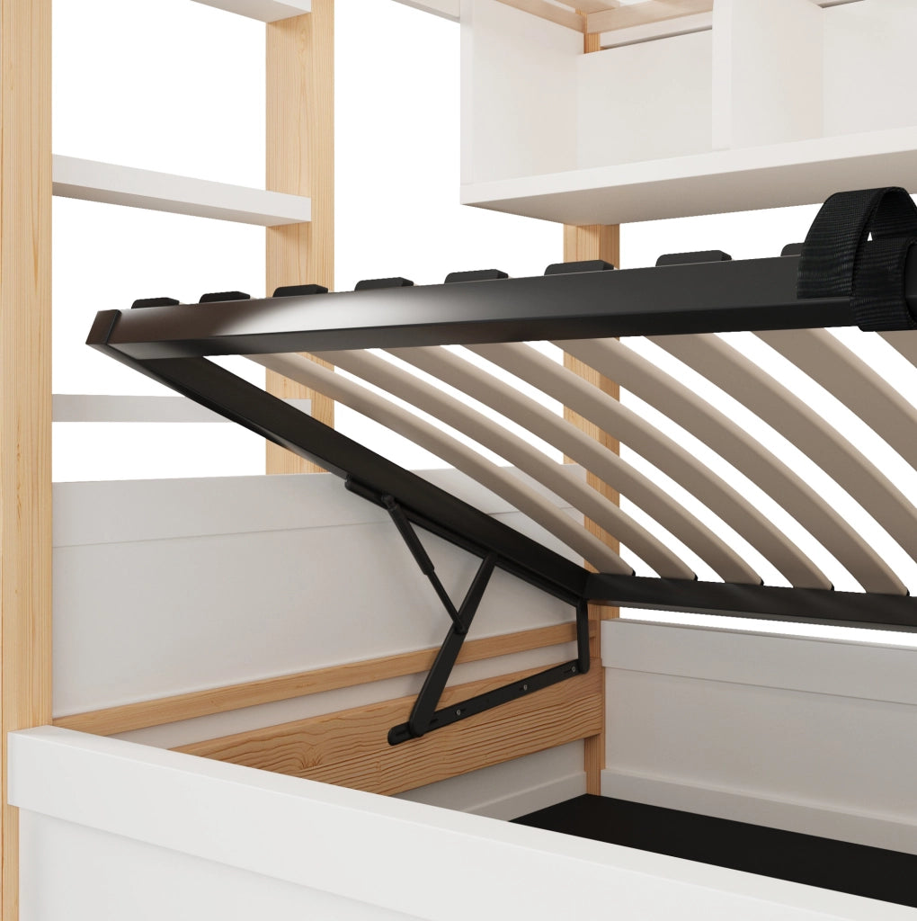 Letto a castello 213.5x103.5x162 cm con contenitore idraulico; LED; legno; bianco e naturale