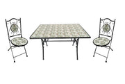 Set montecarlo mosaico rettangolare con piano decorato in ceramica 120 x 80 x h 75 cm con 2 sedie pieghevoli