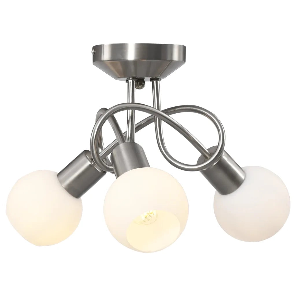 Lampadario Paralume in Ceramica a Coppa Bianco 3 Lampadine E14 289228