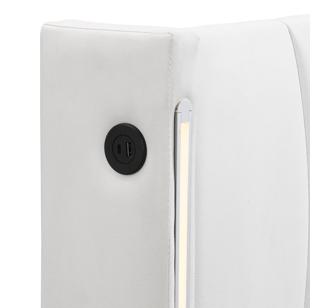 Letto matrimoniale ULEVR 140x200 cm con contenitore, LED, porta USB e testiera regolabile, bianco