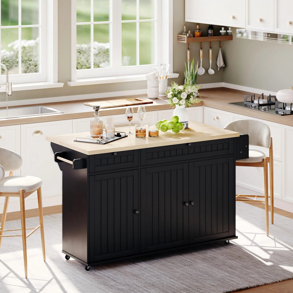 Carrello da Cucina con 2 Cassetti; 1 Armadietto; Ripiani e Portasciugamani; con Ruote; in MDF; 137 x 45 x 89;5 cm