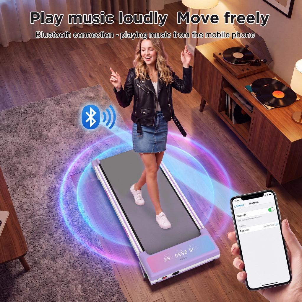 Tapis roulant ULEVR 3,5 HP 1-8 km/h, inclinazione automatica 15%, 12 programmi, Bluetooth, viola