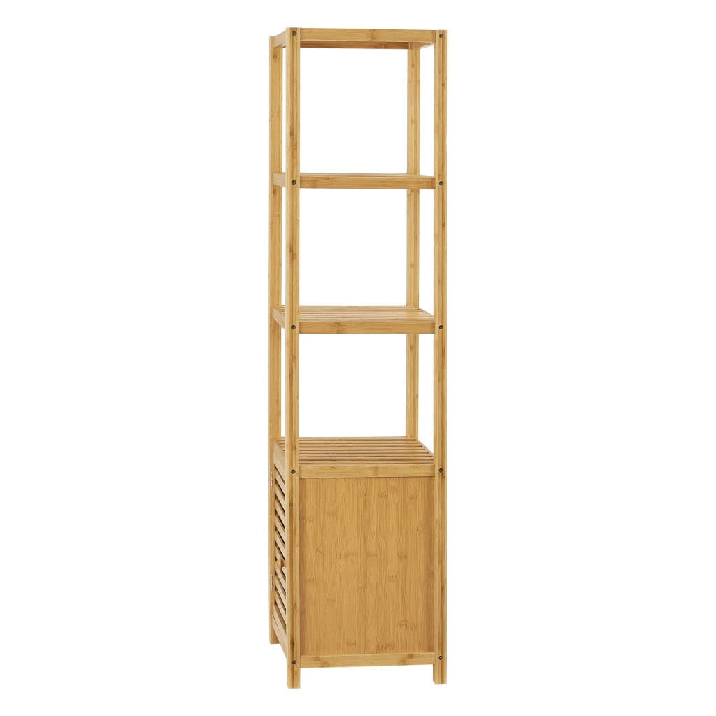 Mensola da bagno a 4 livelli con anta 140 x 34 x 33 cm bambù 03_0007002