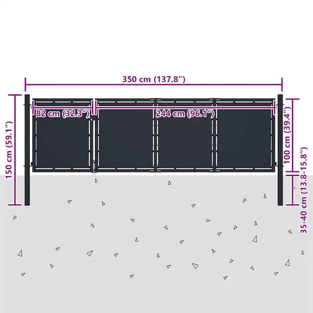 Cancello da Giardino in Acciaio 350x100 cm Antracite 144536