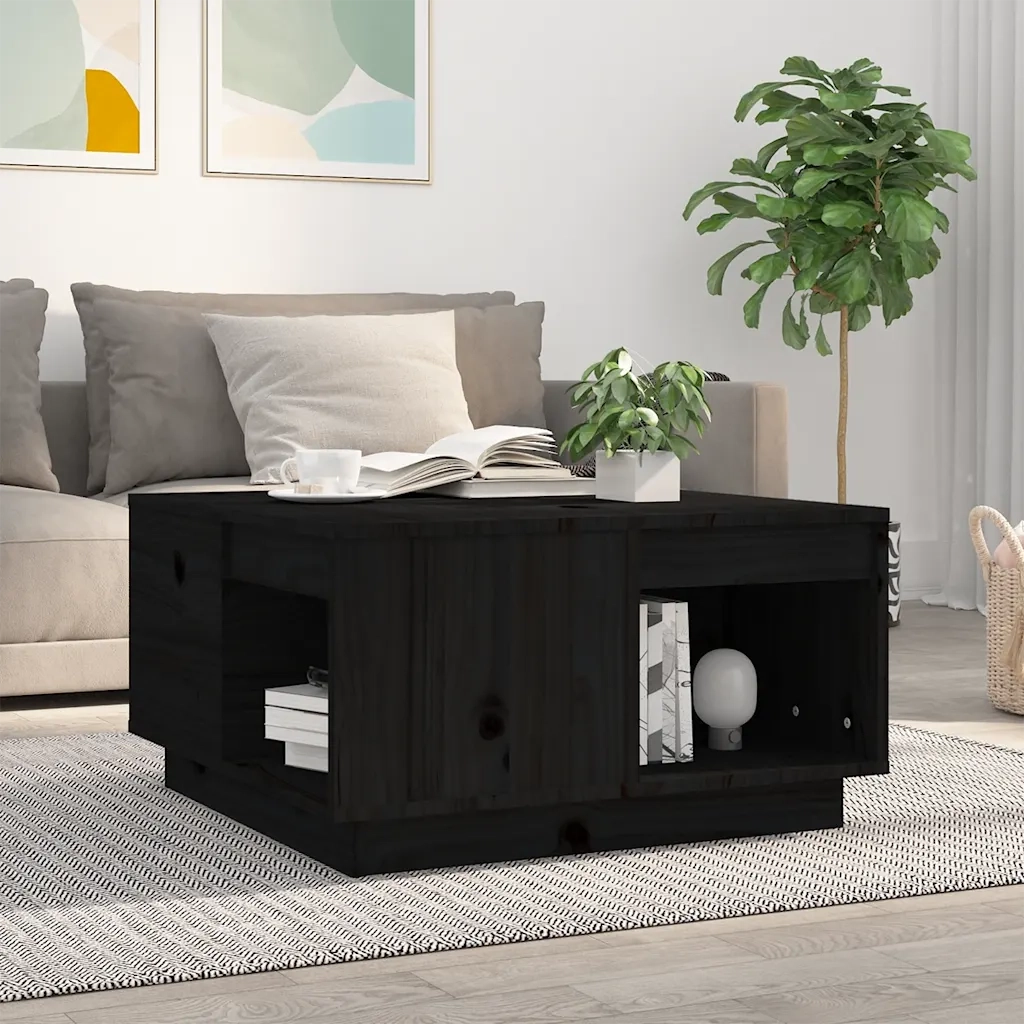 Tavolino da salotto | Tavolino da caff¨¨ | Tavolino da Soggiorno Nero 60x61x32,5 cm Legno Massello di Pino