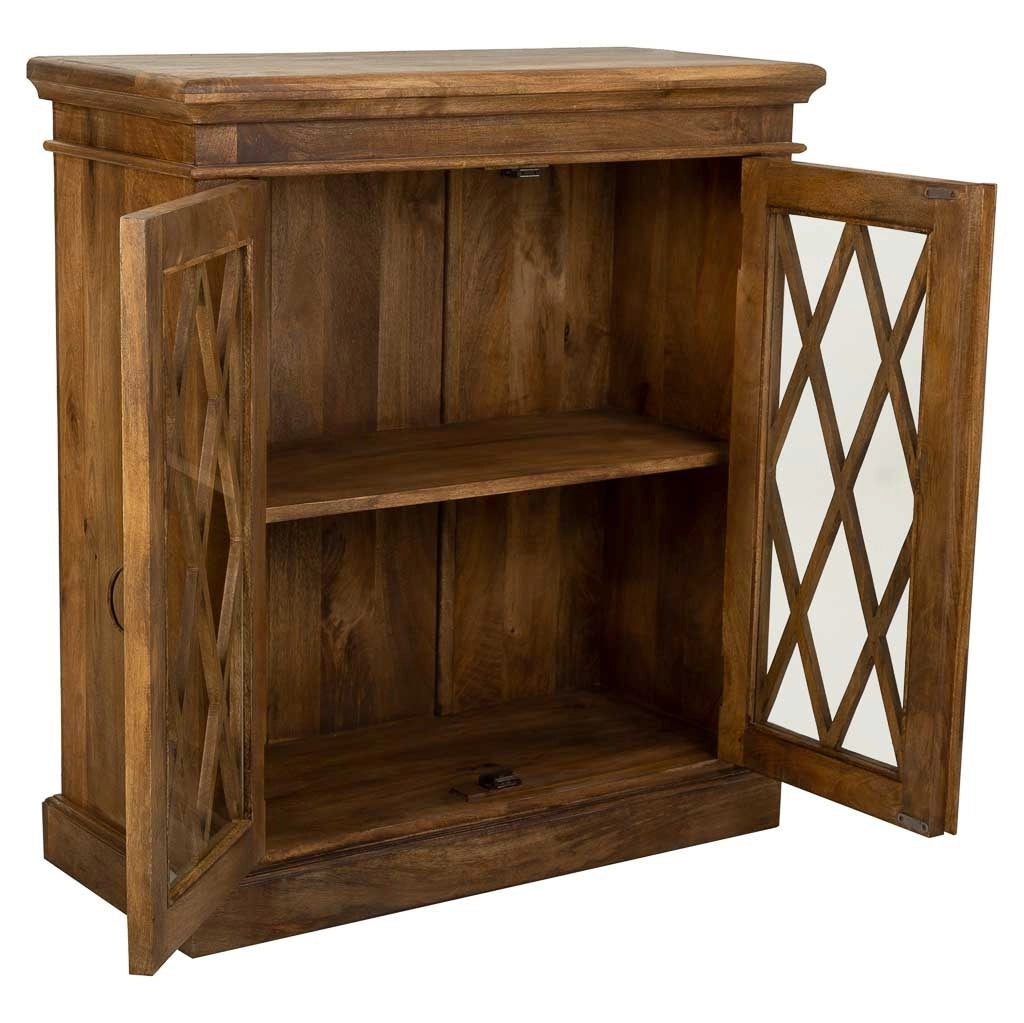 Mobile da ingresso in legno e vetro rifinito a mano con 2 ante marroni 90x40x100
