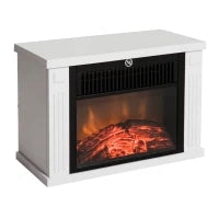 Camino Elettrico da Terra con Effetto Fiamma, Potenza Regolabile 600/1200W, Copertura 10-15m², Bianco