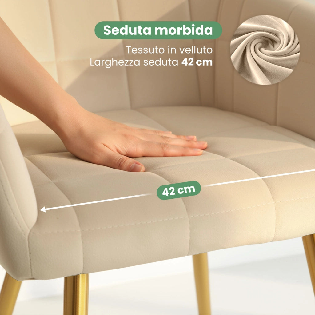 Set di 2 Sedie imbottite con cuciture quadrate LUXANO Beige gambe oro