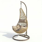 Poltrona Sospesa Da Giardino Con Struttura Autoportante In Metallo Seduta In Polyrattan Con Cuscino E Poggiatesta Arredo Outdoor Terrazza Balcone E Veranda 105 x 195 Cm Beige