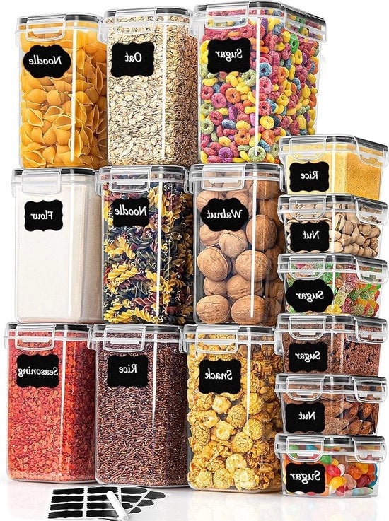 Set di contenitori a chiusura ermetica per magazzino a 15 pezzi per contenitori di scorta per cucina per farina muesli zucchero