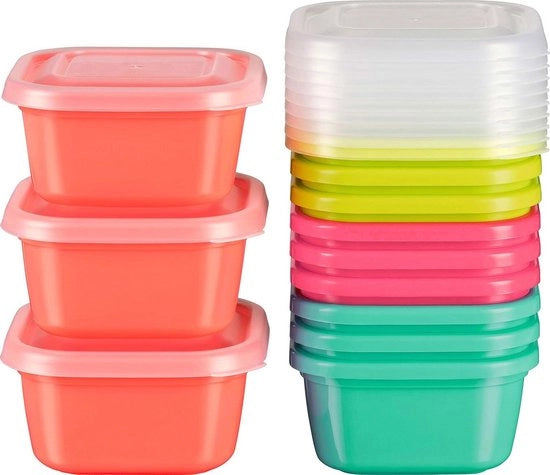 Set di 12 contenitori mini-dieci di congelazione - colorati - 300 ml - quadrato