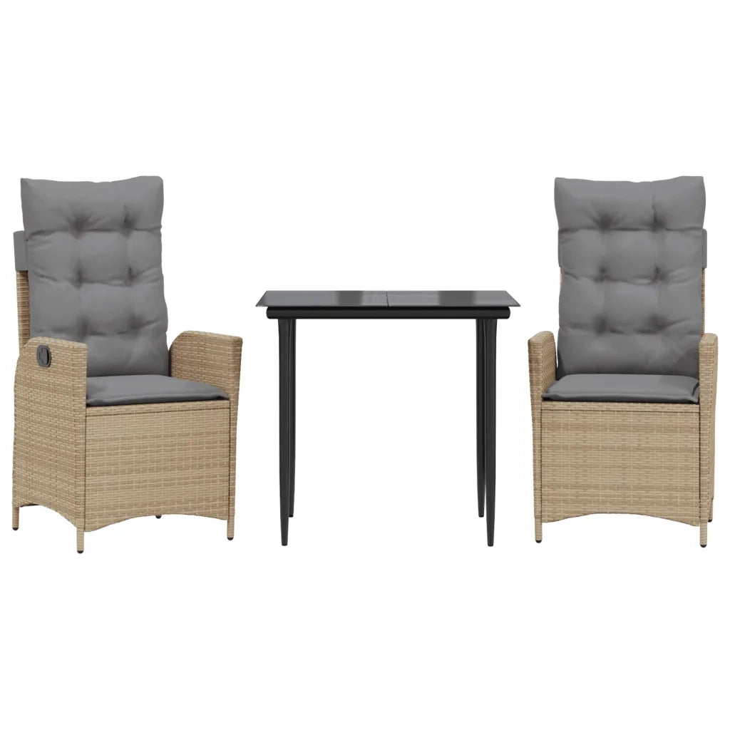Set da Pranzo da Giardino 3 pz | Set Salotto da Giardino con Cuscini Beige in Polyrattan