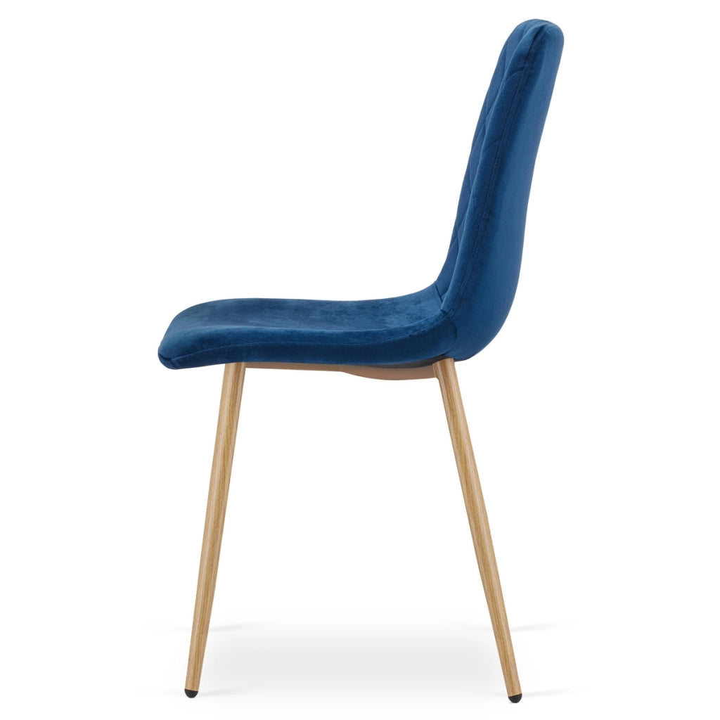 Set di 4 Sedie Turin in Velluto Blu Navy con Gambe Effetto Legno