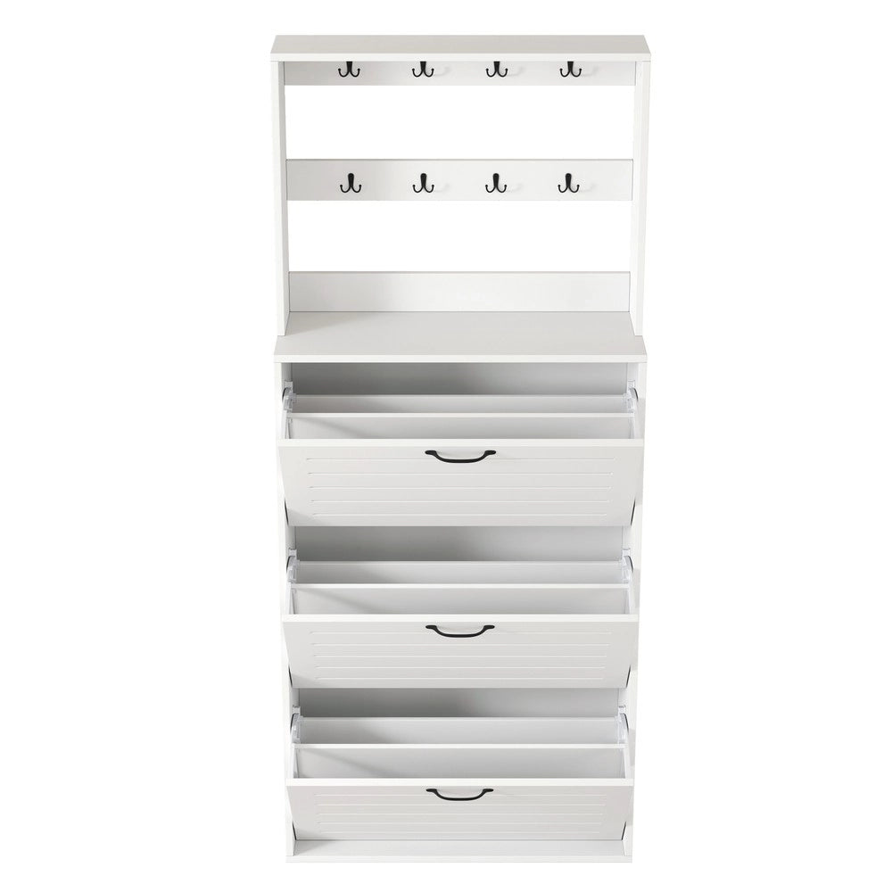 Scarpiera con 3 Ante e Ganci ¨C MINIMAL ¨C Portascarpe 15 Paia, Appendiabiti, Contenitore Ingresso
