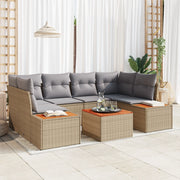 Set Divano da Giardino 6 Pezzi con Cuscini Beige Poly Rattan Acacia