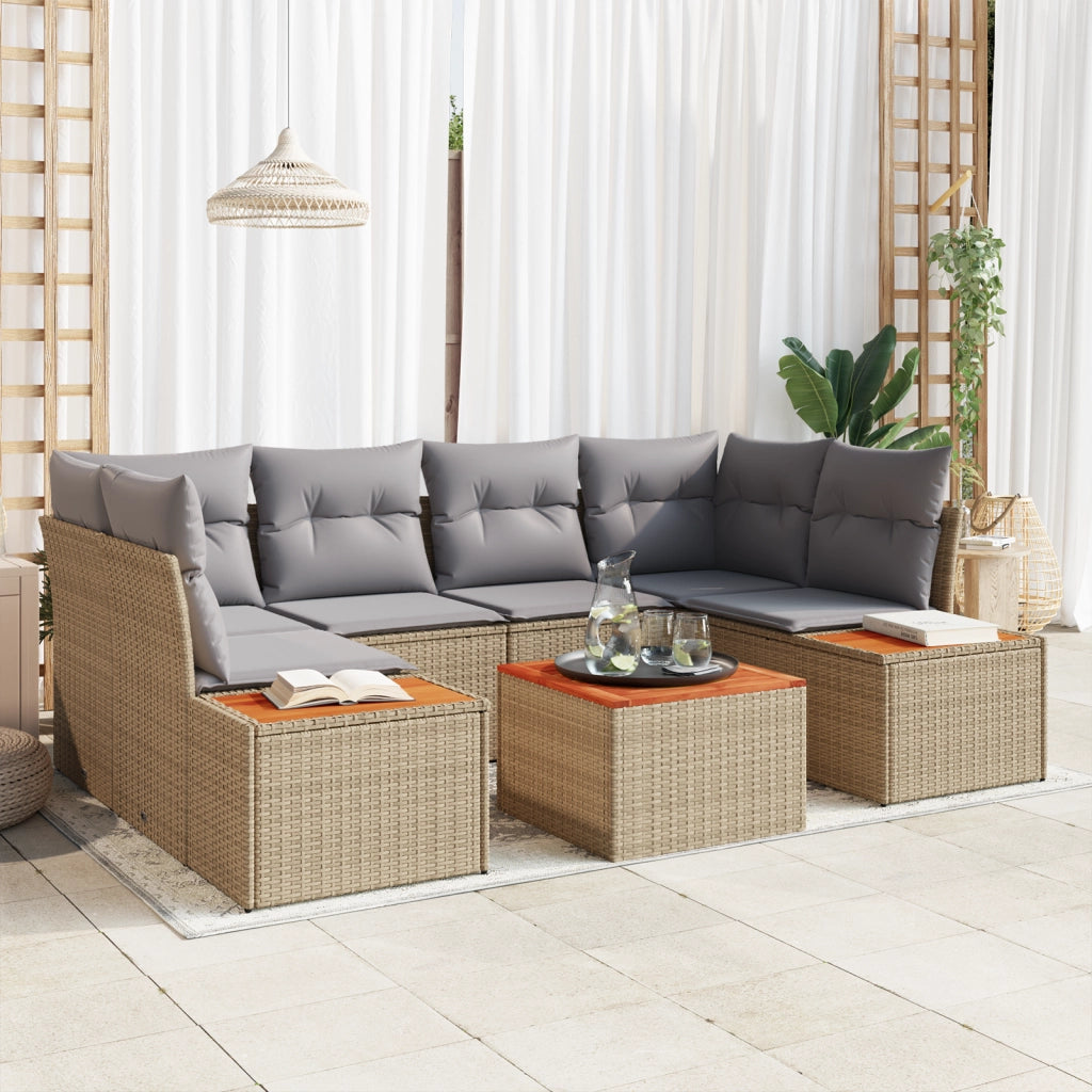 Set Divano da Giardino 6 Pezzi con Cuscini Beige Poly Rattan Acacia