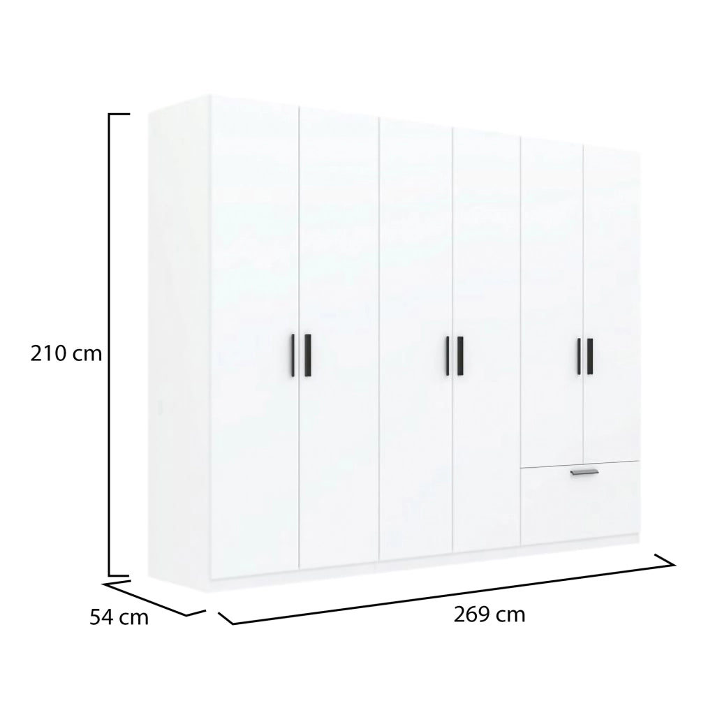 Armadio Camera da Letto Libaha, Guardaroba Grande 3 Ripiani, 269x210h cm Bianco