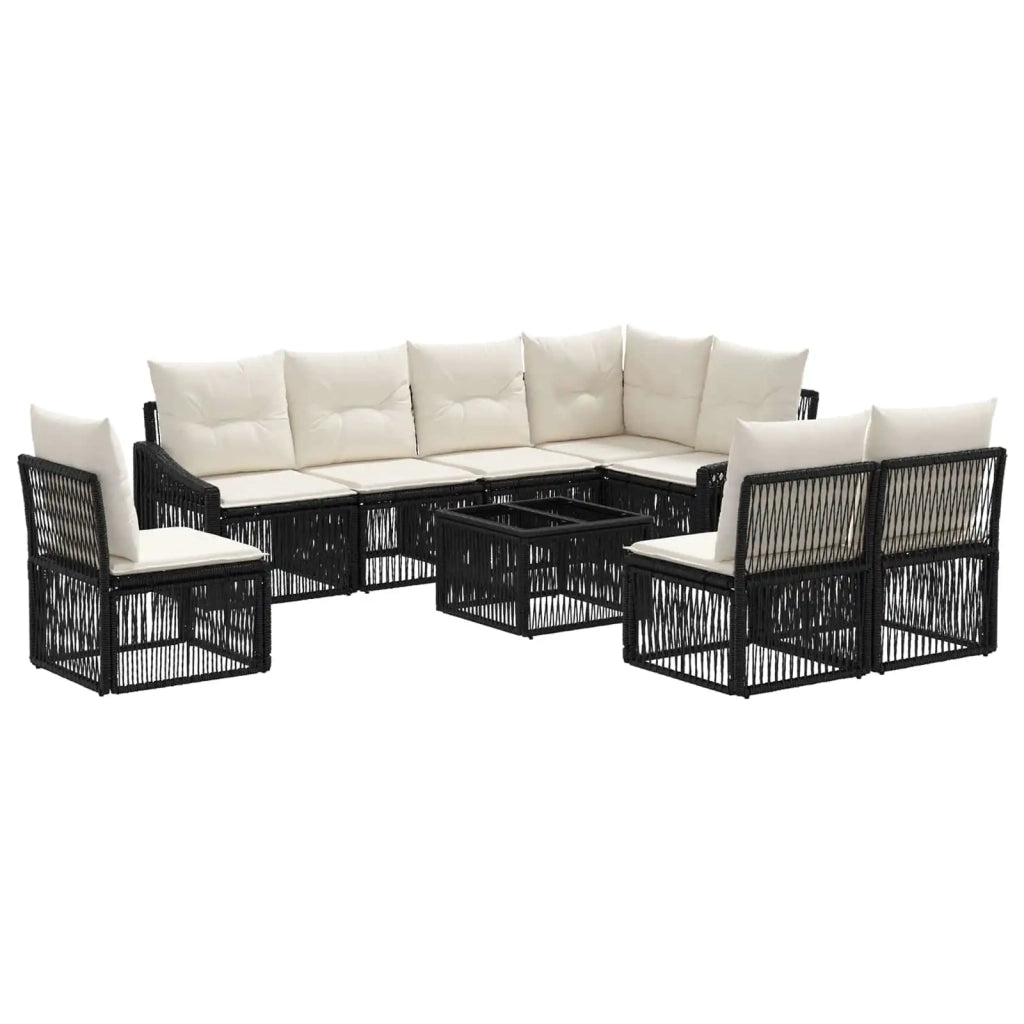 Set Divano da Giardino 9 pcs Nero polyrattan