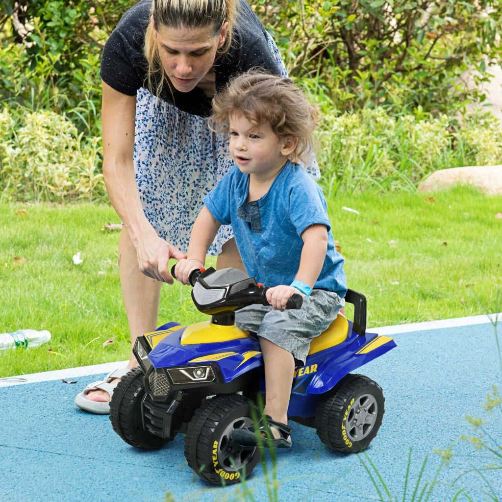EasyComfort Quad Giocattolo per Bambini 18-36 Mesi con Licenza GOODYEAR con Luci e Suoni Realistici, Blu e Giallo, 60x31x42cm