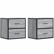 Set di 2 Comodini | Armadio da Notte | Mobiletto da notte a Muro Grigio Sonoma 40x31x39,5 cm