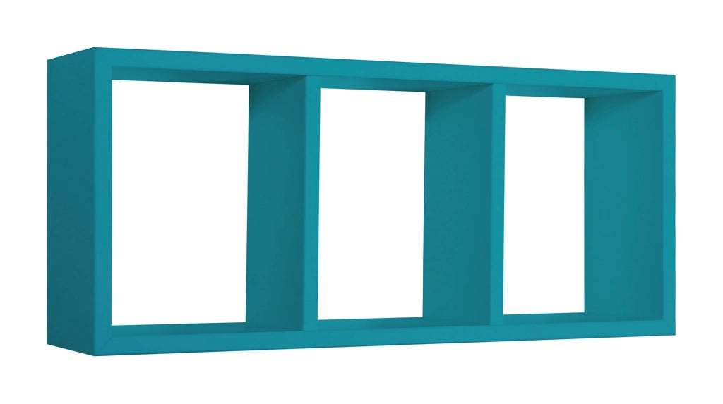 Mensola Rettangolare 3 Scomparti da Parete 70x30x15.5 cm in Fibra di Legno Tristano Blu Atollo