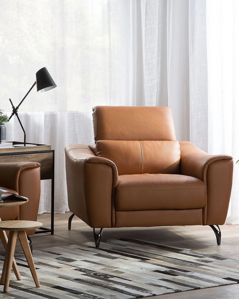 Poltrona in pelle marrone 98L x 104W x 93H poggiatesta regolabile retrò