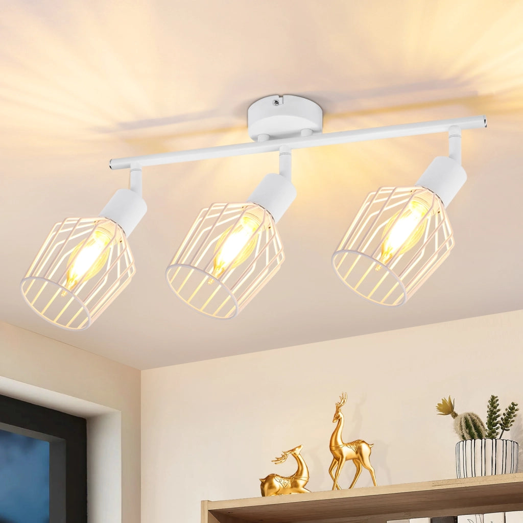 ZMH Lampada da soffitto 3 faretti E14 metallo bianco orientabili 350° stile industriale per corridoio soggiorno
