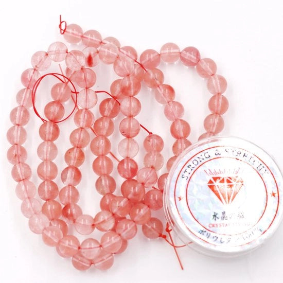 Kralen con cordone per la realizzazione di accessori in vetro 10 mm = 76 pezzi e 1 rotolo di corda Pietre di energia per bracciale curativo Kersenkwarts 10 mm