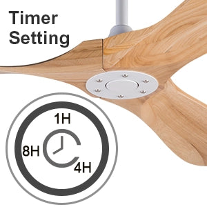 Ventilatore da soffitto con 3 pale in legno; telecomando e motore DC; bianco e legno naturale