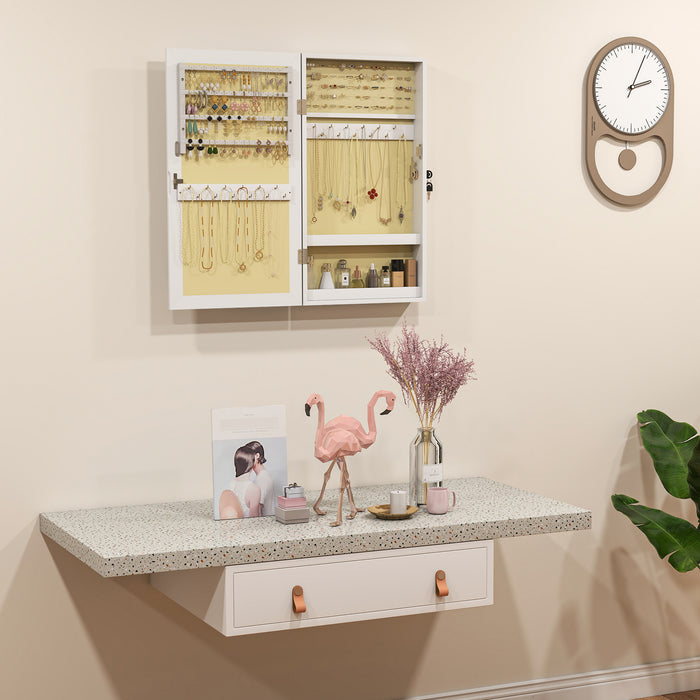 Specchio Portagioie 36,5x9,5x67 cm Armadietto con 2 Chiavi in Legno Bianco