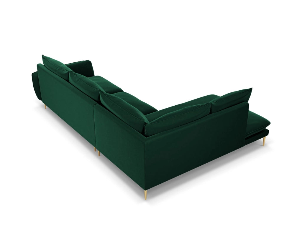 Cosmopolitan Design - Divano angolare sinistro "Vienna" 6 posti in velluto verde bottiglia 