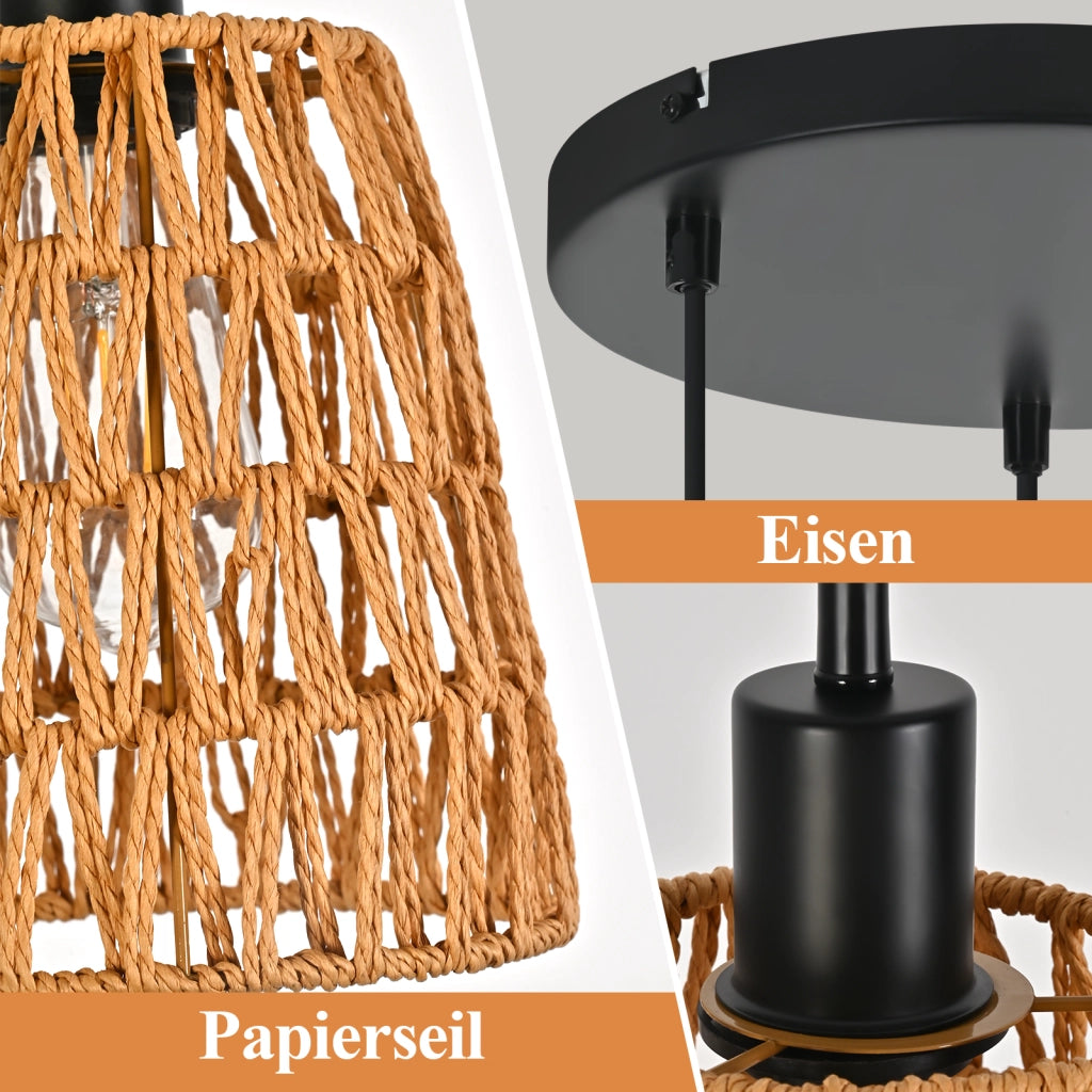 Lampada a sospensione ZMH vintage nera E27 a 3 luci per cucina (lampadina non inclusa)
