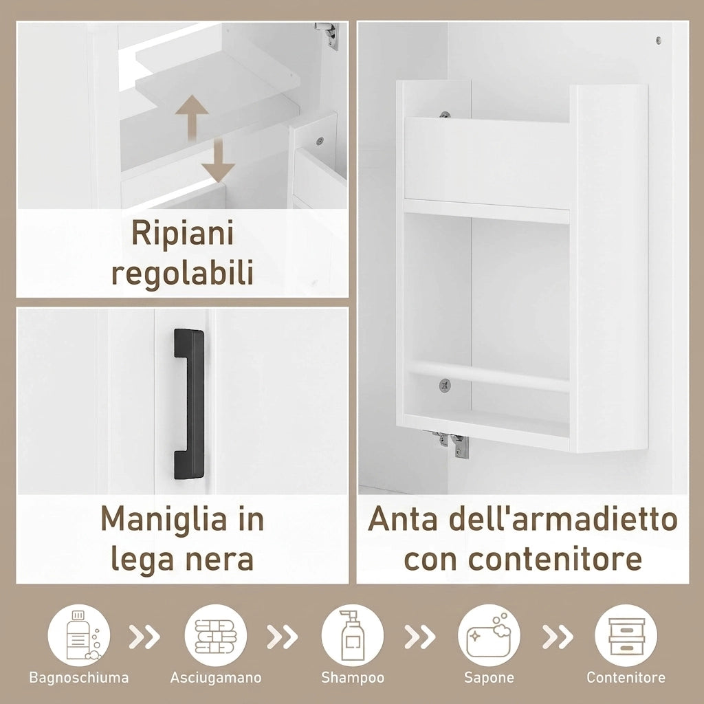Mobile Bagno a Terra 51x34x83 cm con Lavabo in Ceramica Integrato e Ripiani Regolabili; MDF; Bianco