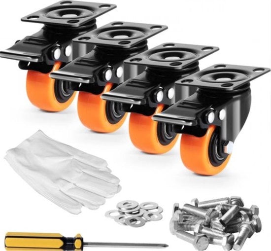 Set di 4 Ruote di Sterzo - Professionale - 18CM alto - Doppia Bloccatura - PVC - Incluso Materiale di Montaggio
