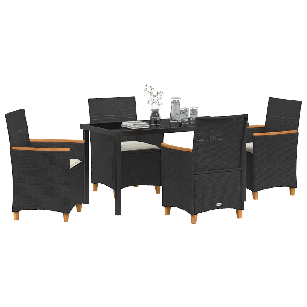 Set da Pranzo per Giardino 5 pz Nero polyrattan 3381088